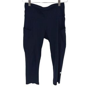 Lululemon Womens Cropped Leggings Side Pocket Active Workout Gym Black‎ Size 6